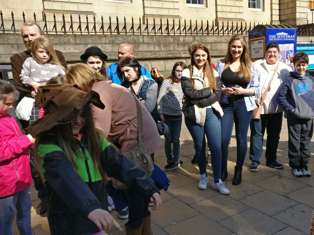 A child is sorted into her house on an Edinburgh Harry Potter tour